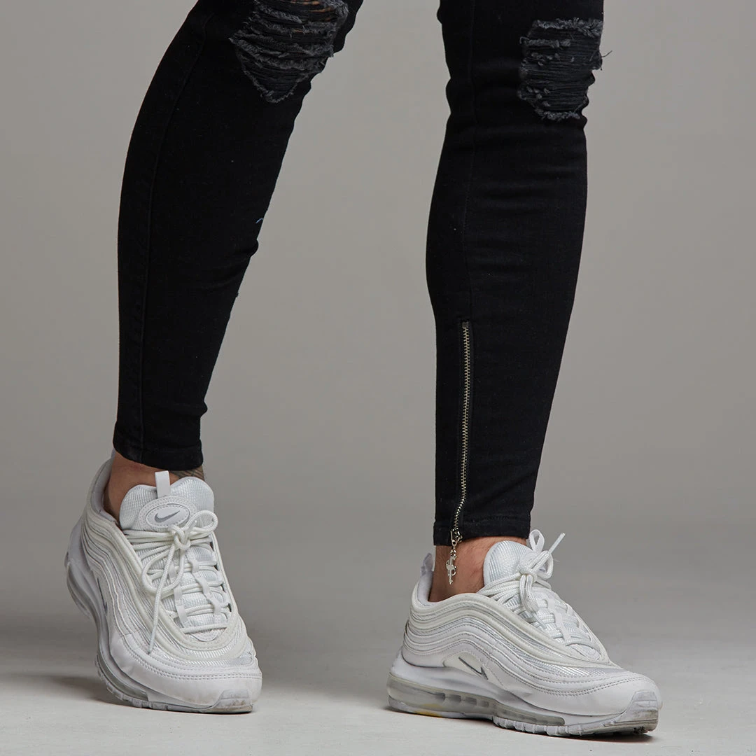 Father Sons Zipped Ankle Distressed Ripped Slim Stretch Black Jeans - FSH234 - Image 8