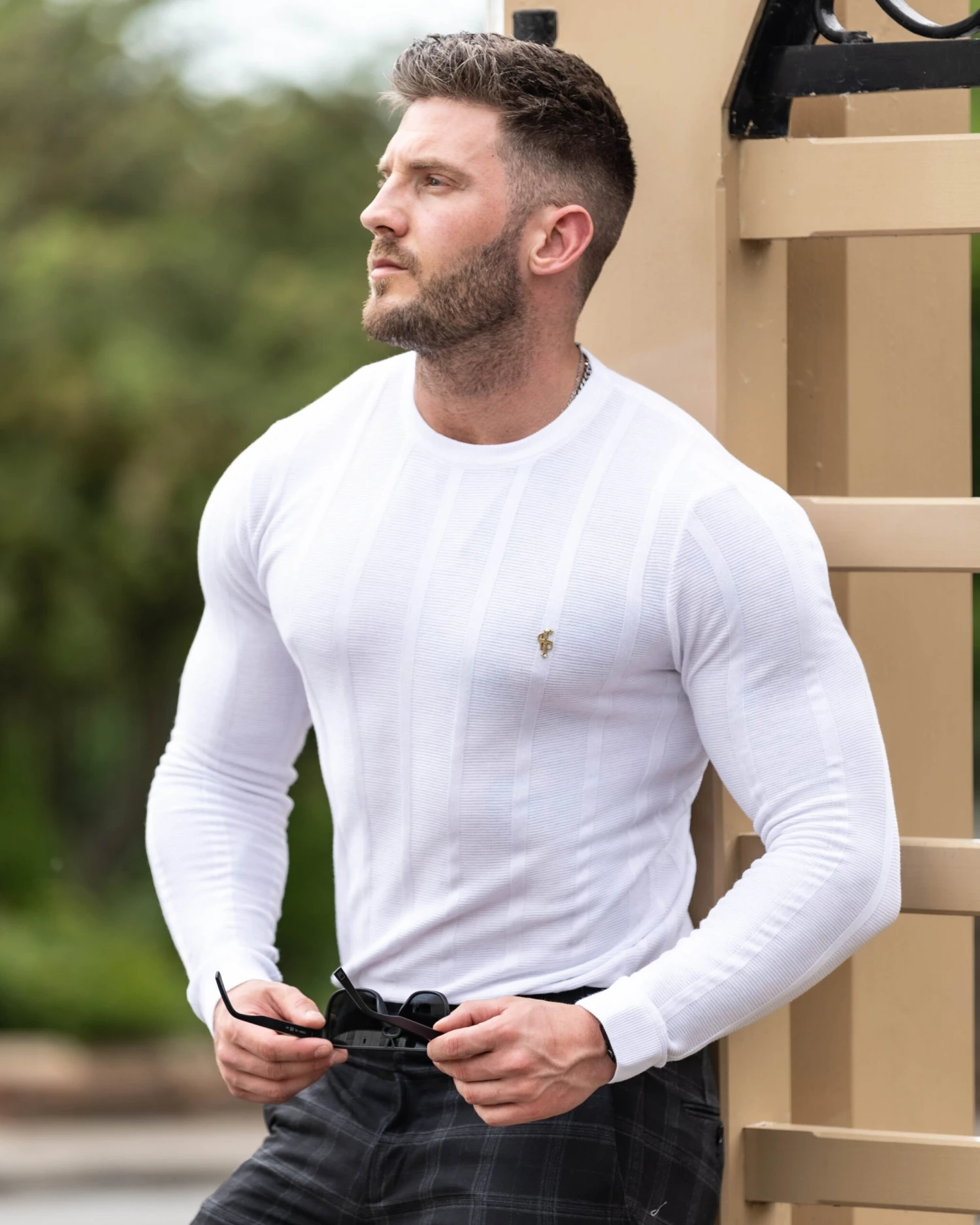 Father Sons Classic Long Sleeve White Knitted Wide Rib Crew With Gold Emblem - FSH604 - Image 4