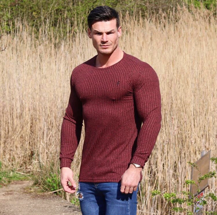 Father Sons Classic Burgundy Ribbed Knit Super Slim Crew - FSH113 - Image 3