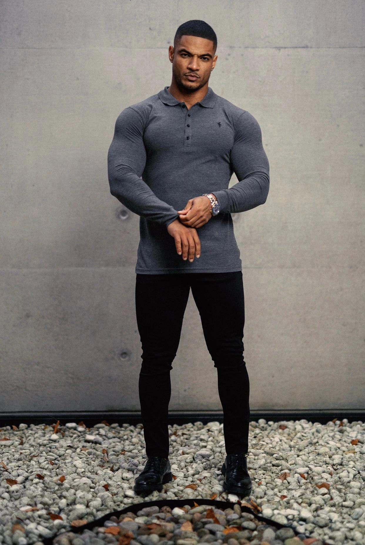 Father Sons Classic Dark Grey Long Sleeve Polo Shirt FSH037 - Image 15