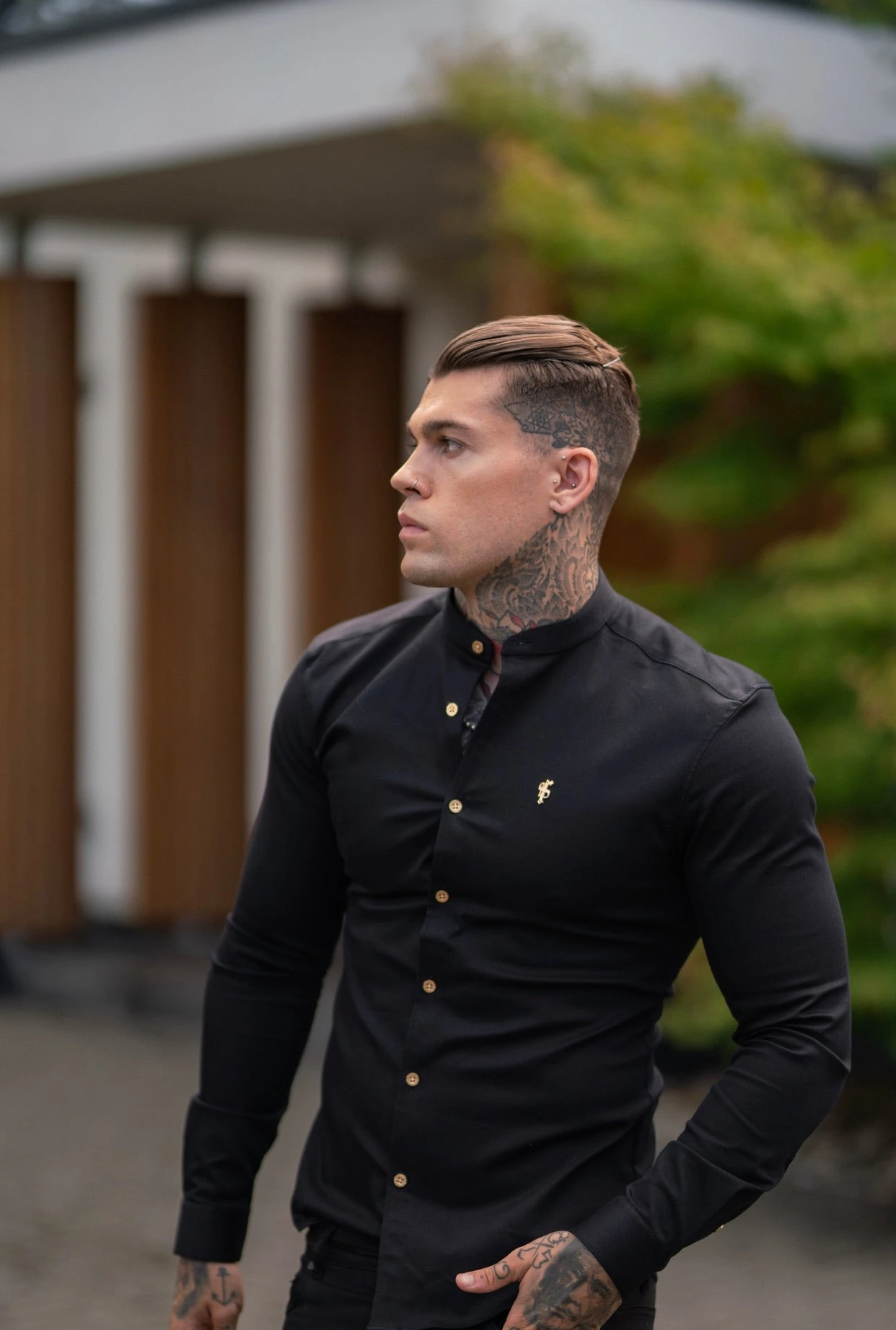 Father Sons Super Slim Stretch Black Denim Long Sleeve Grandad Collar With Metal Buttons And Decal Emblem - FS707 - Image 14