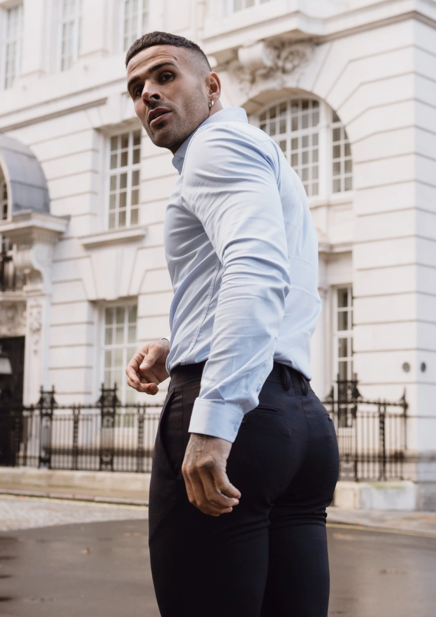 Father Sons Slim Formal Navy / Tan Stretch Trousers - FST004 - Image 4