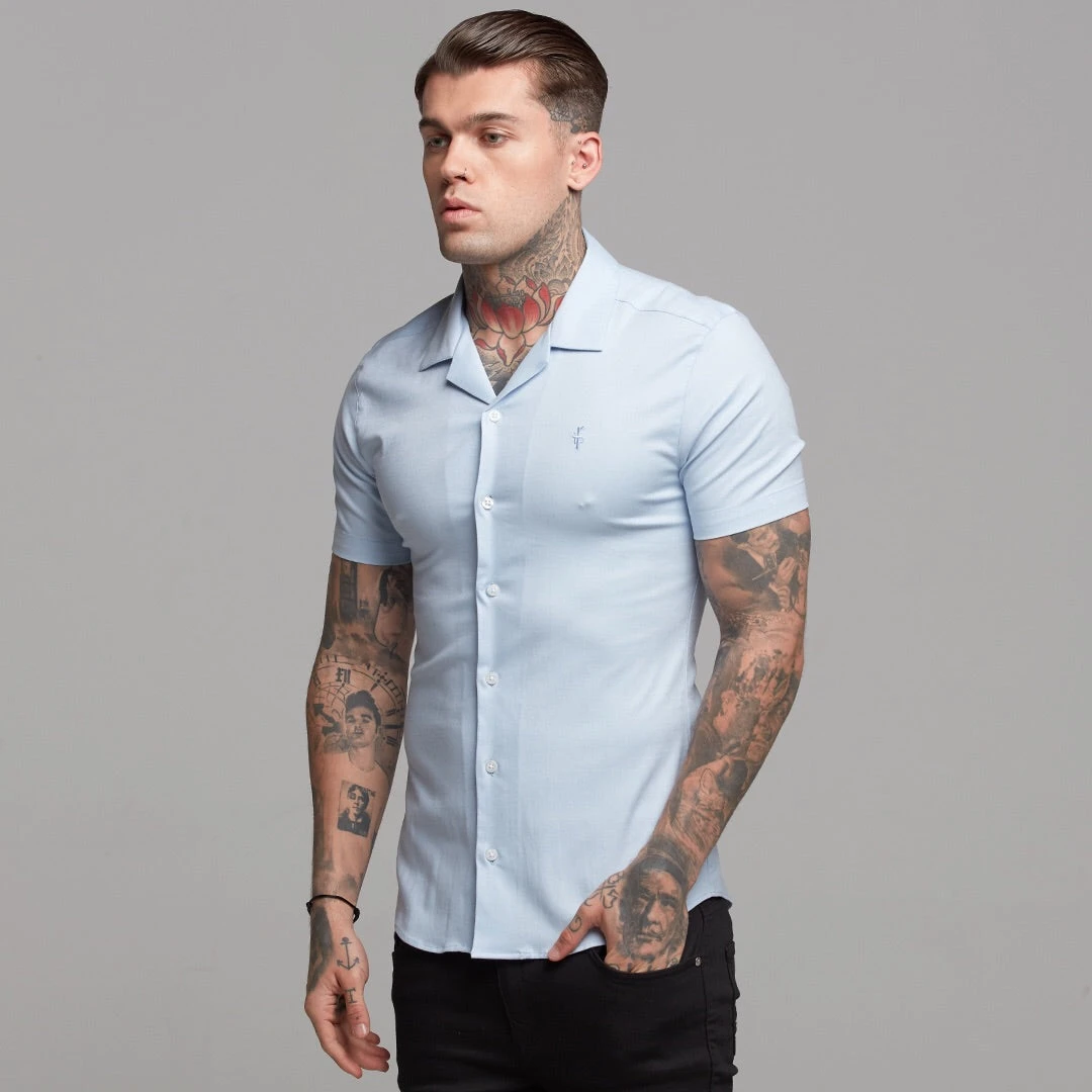 Father Sons Super Slim Stretch Revere Light Blue Oxford Short Sleeve - FS439 - Image 7
