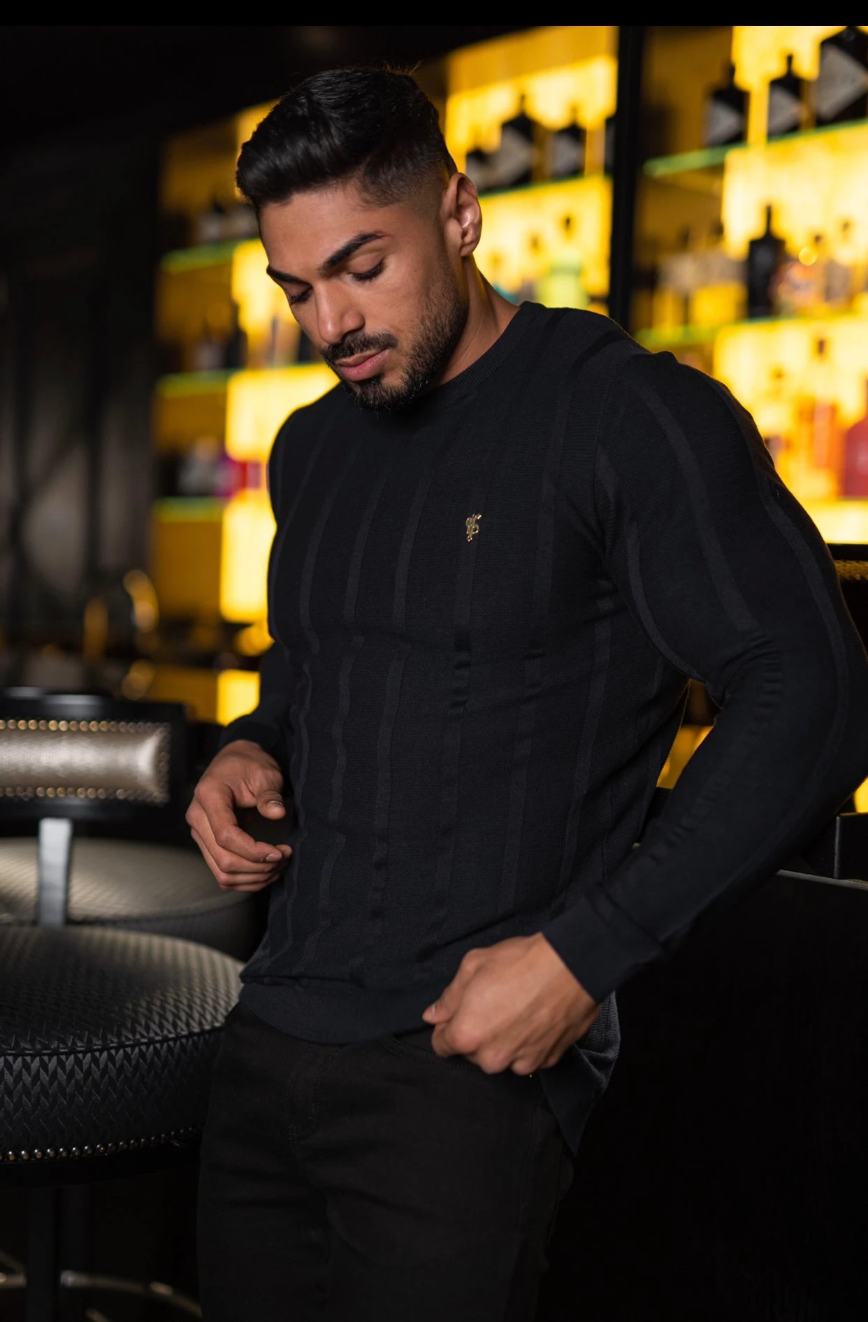 Father Sons Classic Long Sleeve Black Knitted Wide Rib Crew With Gold Emblem - FSH607 - Image 2