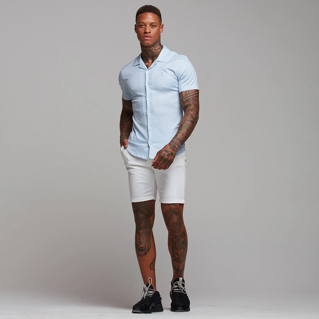 Father Sons Super Slim Stretch Revere Light Blue Oxford Short Sleeve - FS439 - Image 4