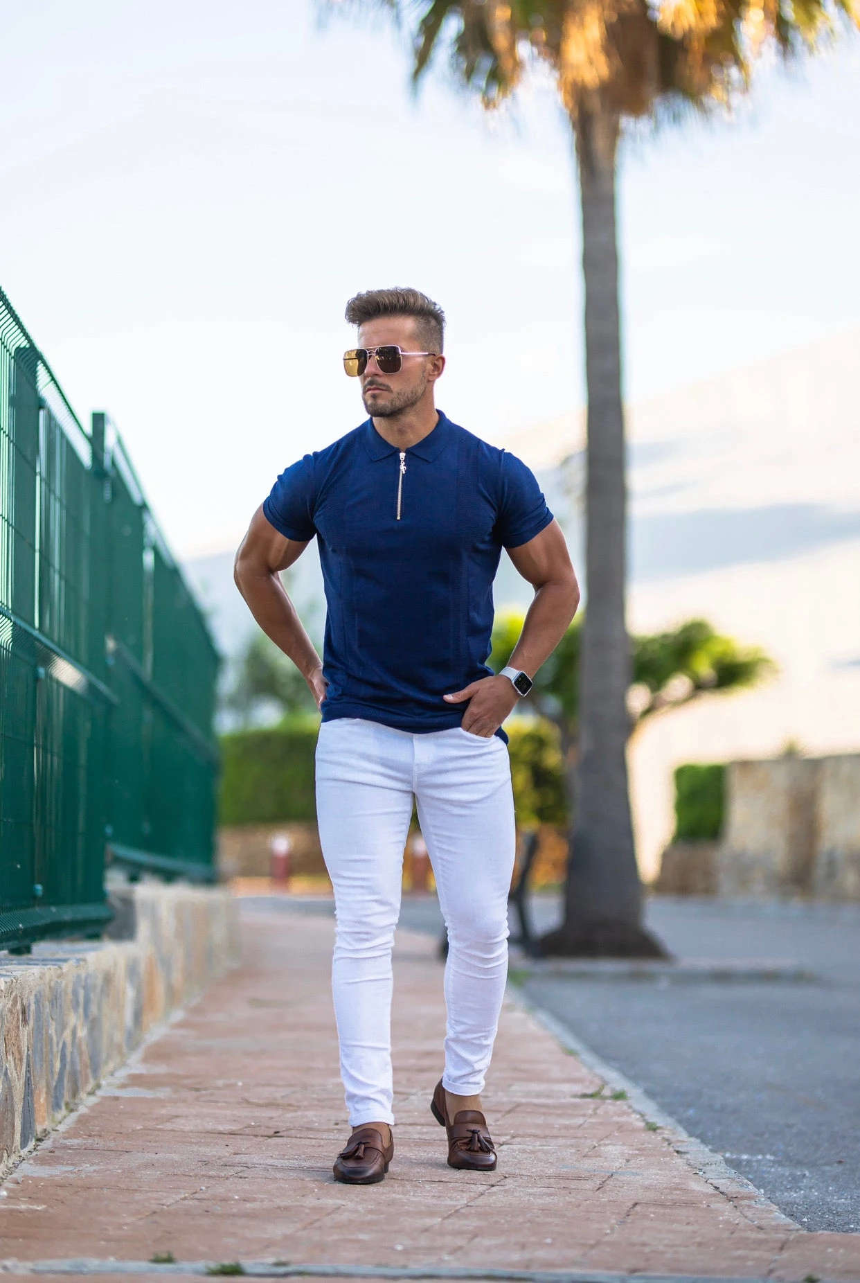 Father Sons Classic Navy And Gold Zip Knitted Short Sleeve Polo Shirt - FSH417 - Image 15