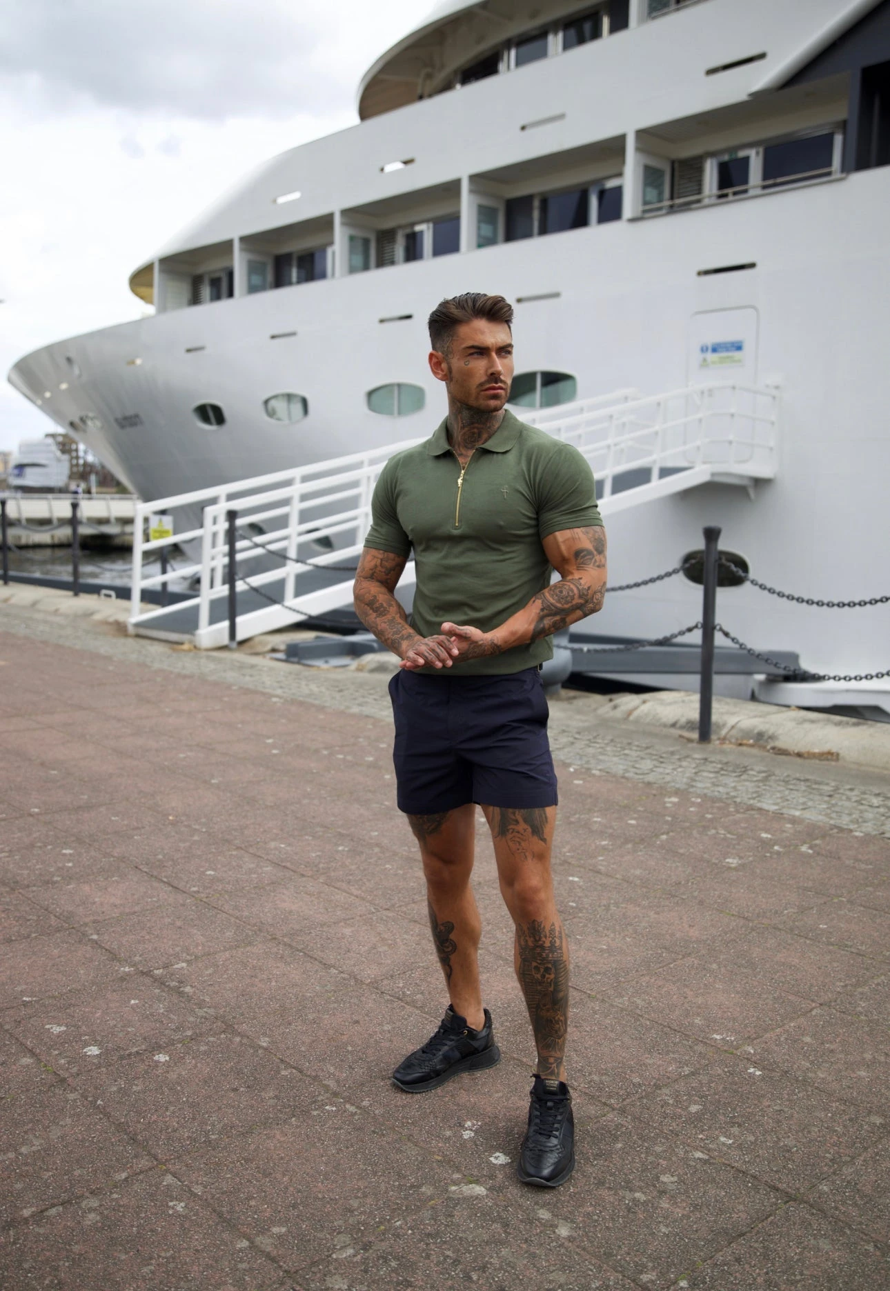 Father Sons Classic Khaki And Gold Zipped Polo Shirt - FSH810 - Image 11