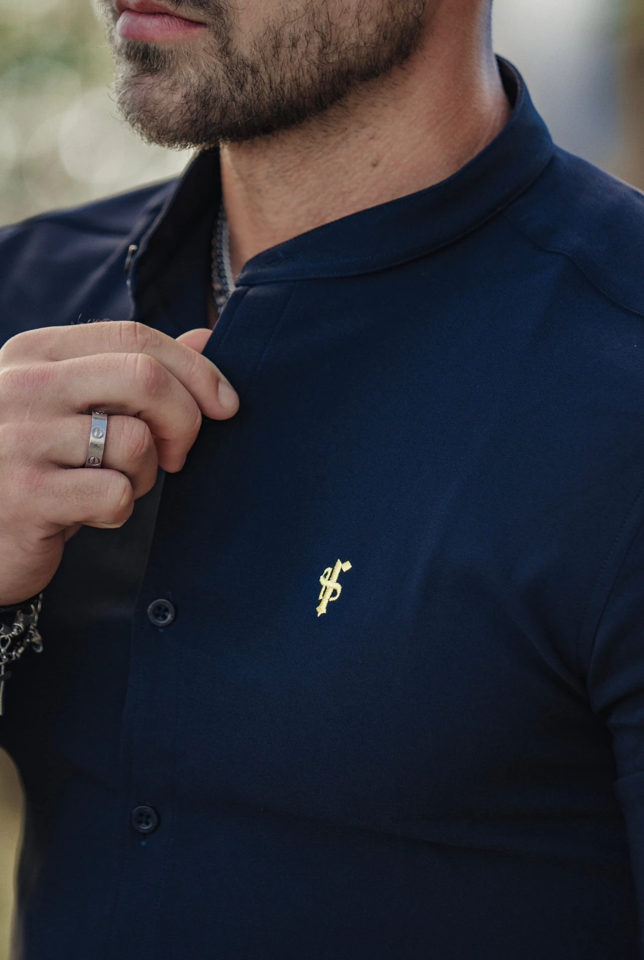 Father Sons Super Slim Scuba Navy Long Sleeve Stretch With Grandad Collar - FS934 - Image 3