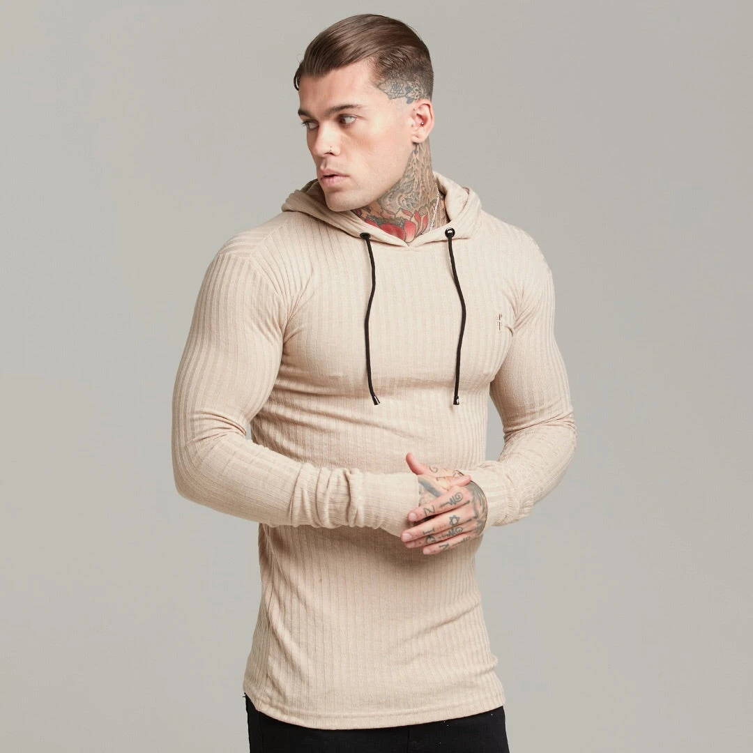 Father Sons Classic Beige Ribbed Knit Hoodie Jumper - FSH412 - Image 5