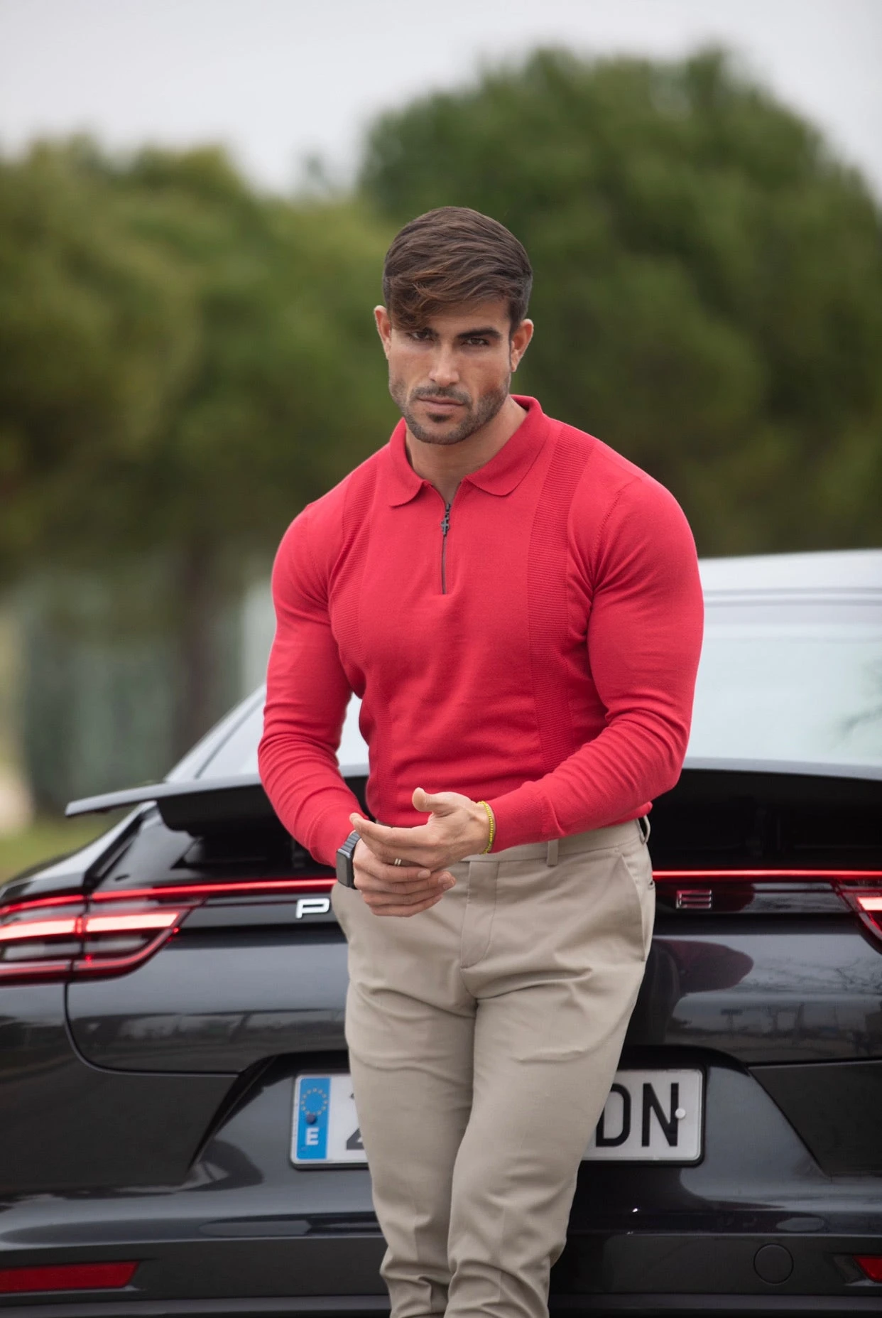 Father Sons Classic Poppy Red And Black Zip Knitted Long Sleeve Polo Shirt - FSH567 - Image 8