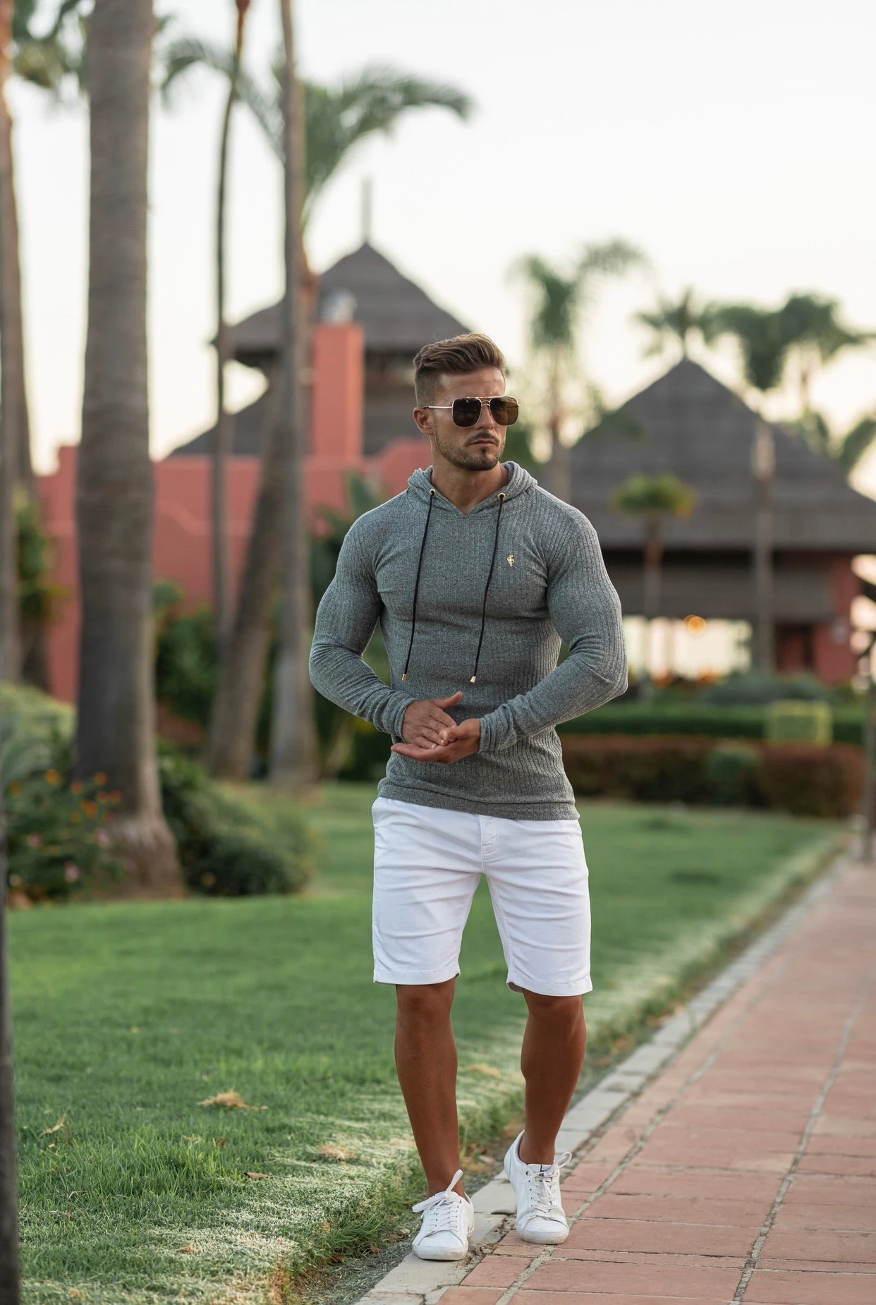 Father Sons Classic Pale Sage Green / Gold Ribbed Knit Hoodie Jumper - FSH510 - Image 7