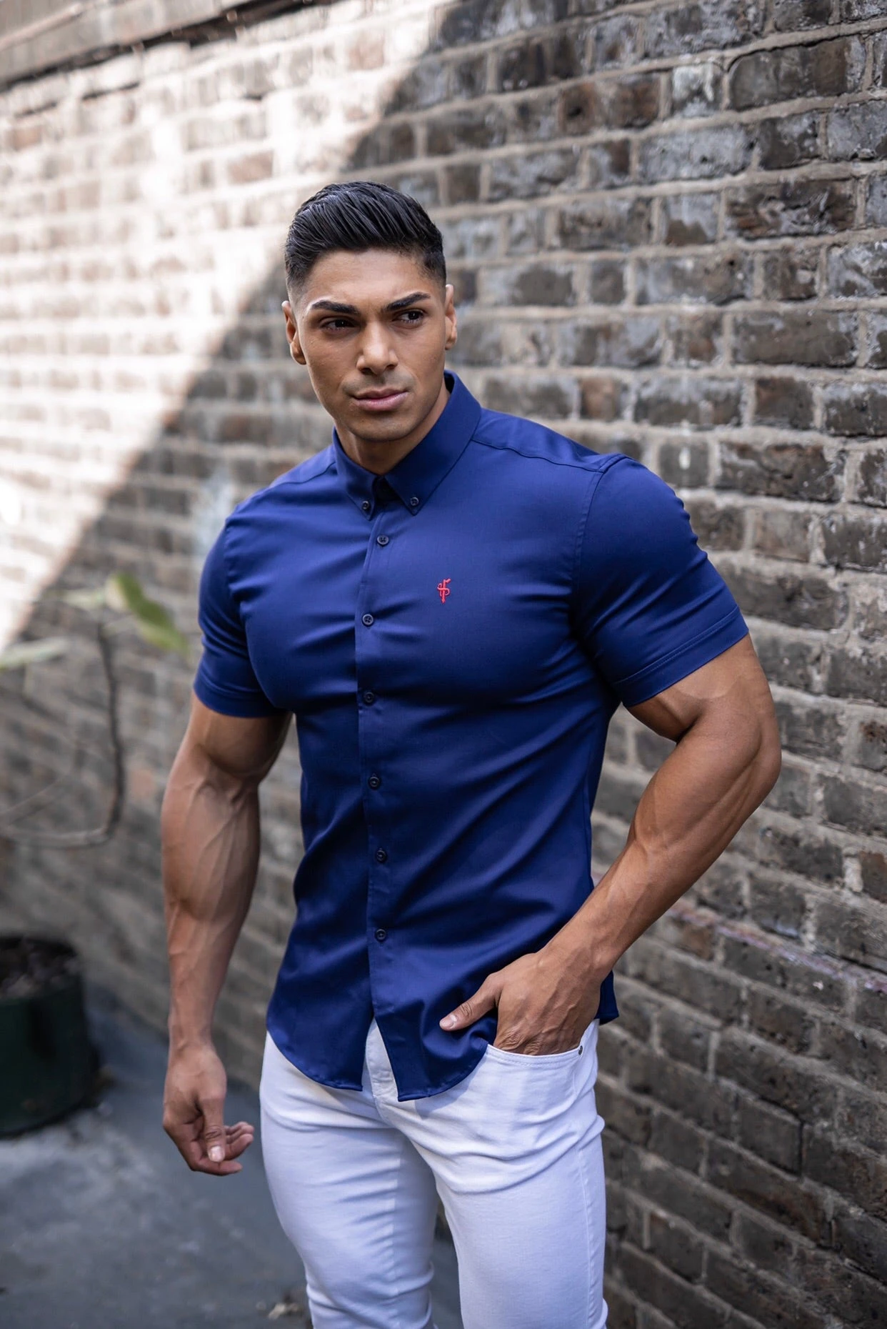 Father Sons Super Slim Stretch Navy Denim Short Sleeve (Red Emblem) - FS199 - Image 3