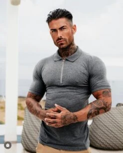 Father Sons Classic Dark Grey And Silver Zipped Polo Shirt - FSH812