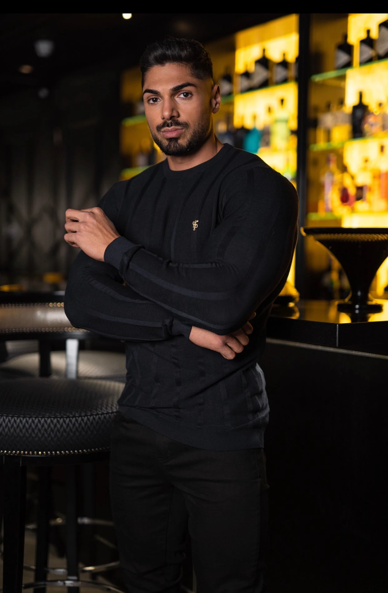 Father Sons Classic Long Sleeve Black Knitted Wide Rib Crew With Gold Emblem - FSH607 - Image 12