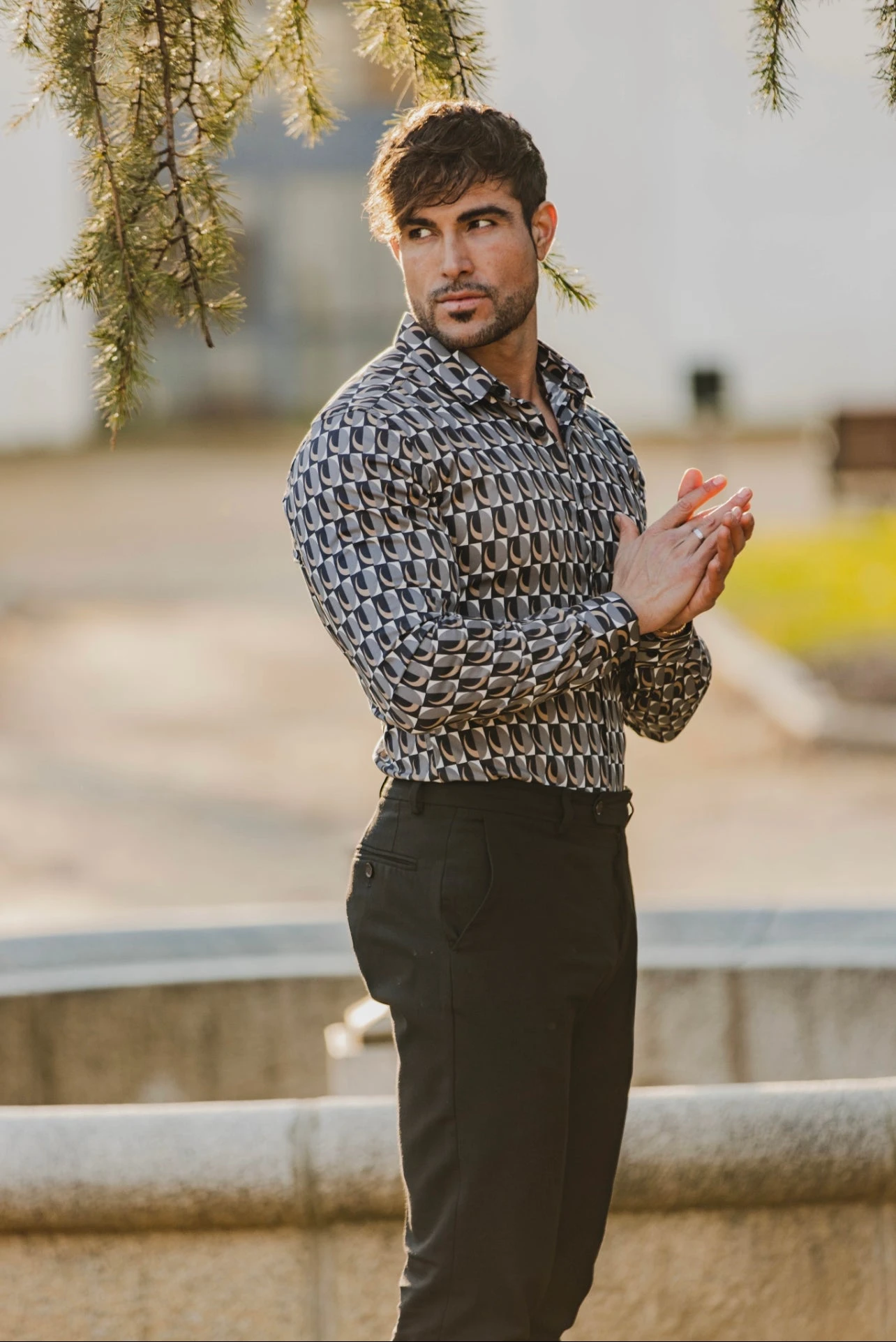 Father Sons Super Slim Stretch Black Multi Retro Print Long Sleeve With Button Down Collar - FS910 - Image 15