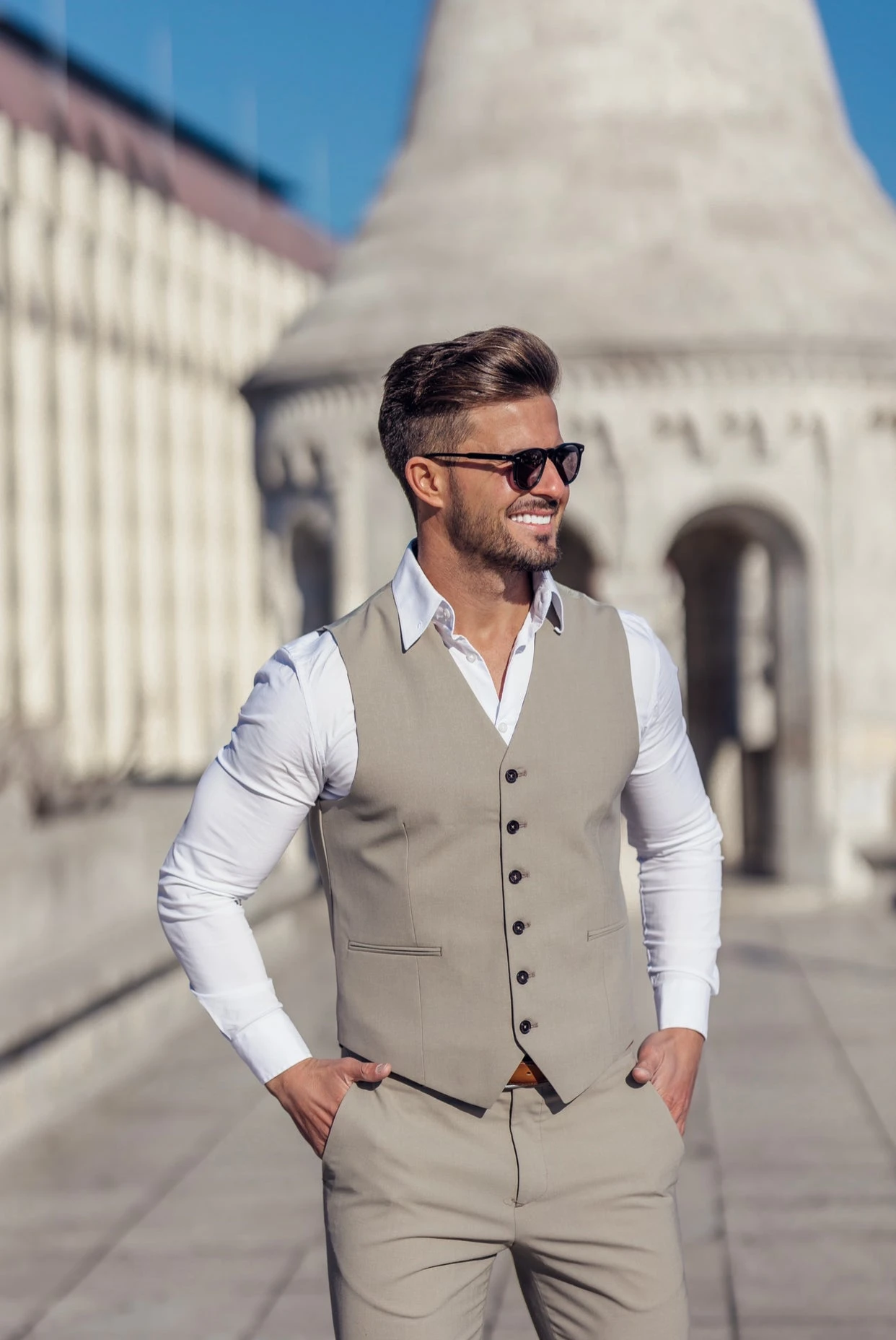 Father Sons Slim Formal Waistcoat Plain Beige - FSW003 - Image 4