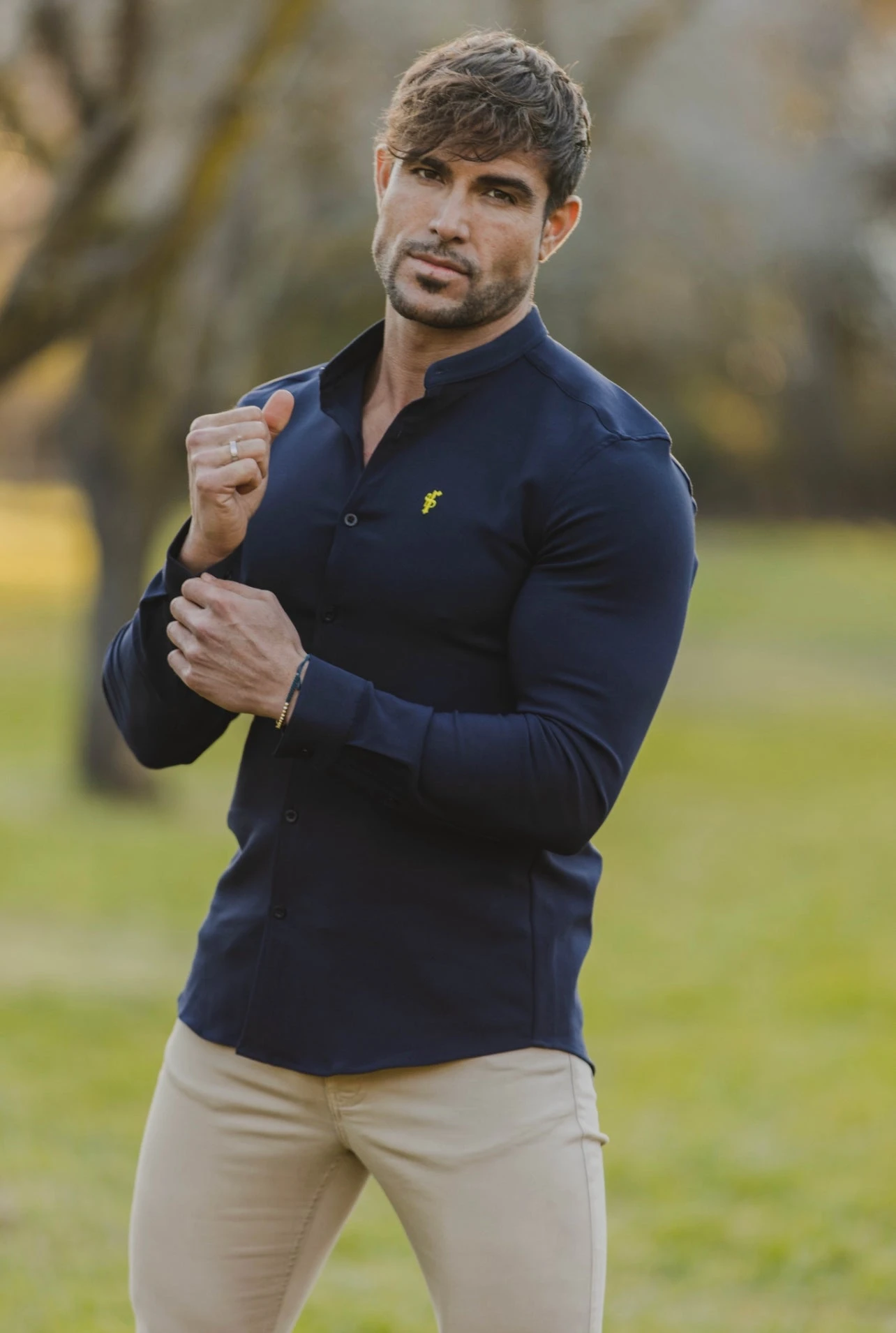 Father Sons Super Slim Scuba Navy Long Sleeve Stretch With Grandad Collar - FS934 - Image 4