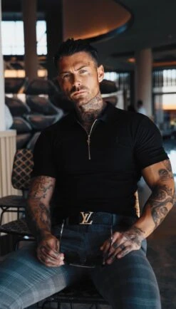 Father Sons Classic Black And Gold Zipped Polo Shirt - FSH239