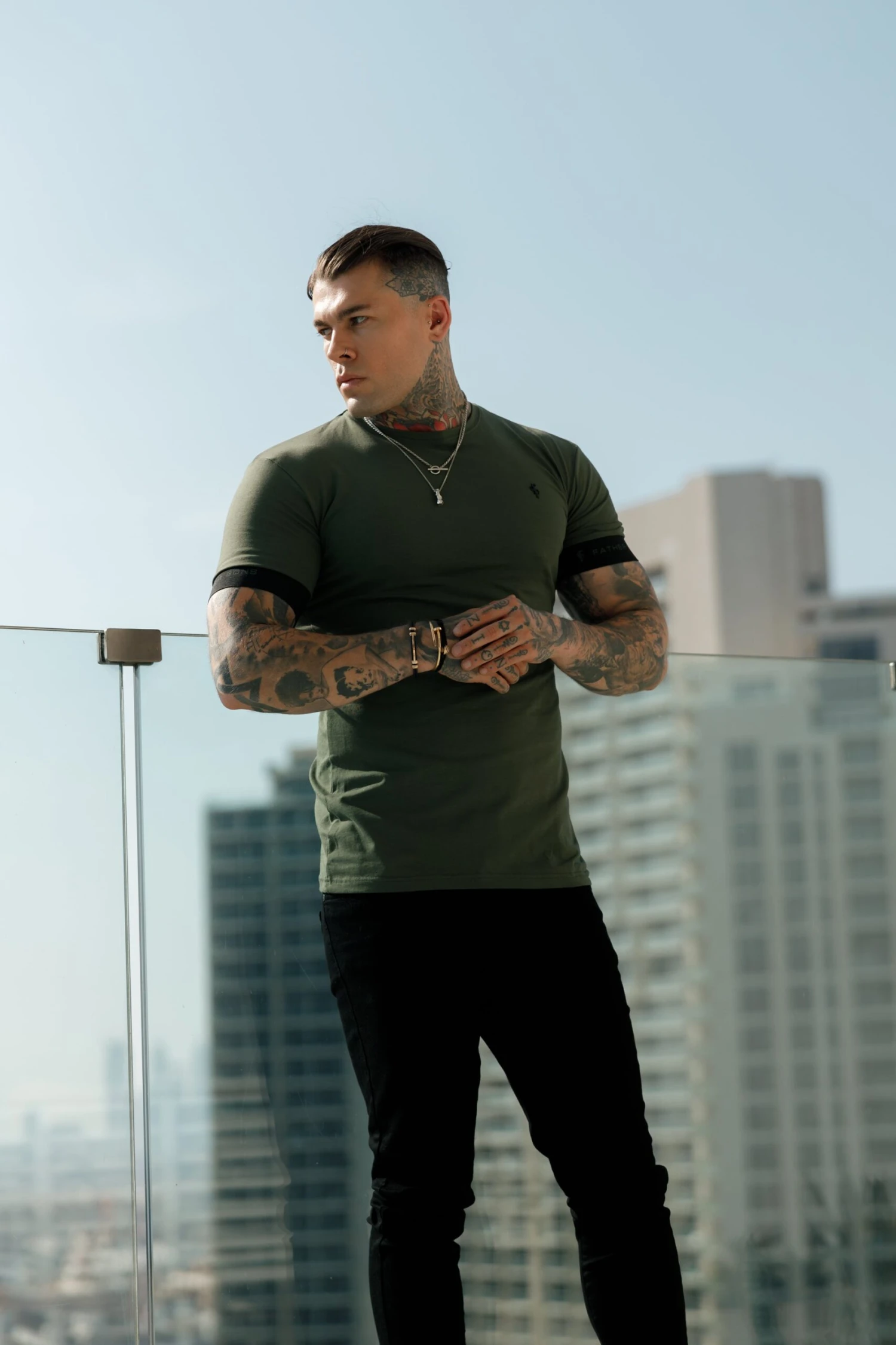 Father Sons Classic Khaki Crew T Shirt With FS Elastic Sleeve Branding - FSH781 - Image 6