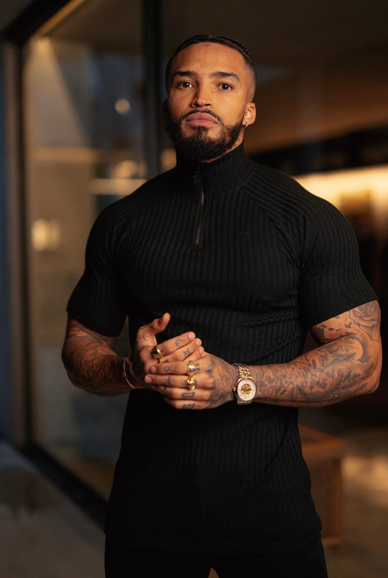 Father Sons Classic Black Ribbed Zip Funnel Neck Raglan Short Sleeve Crew - FSH729 - Image 11