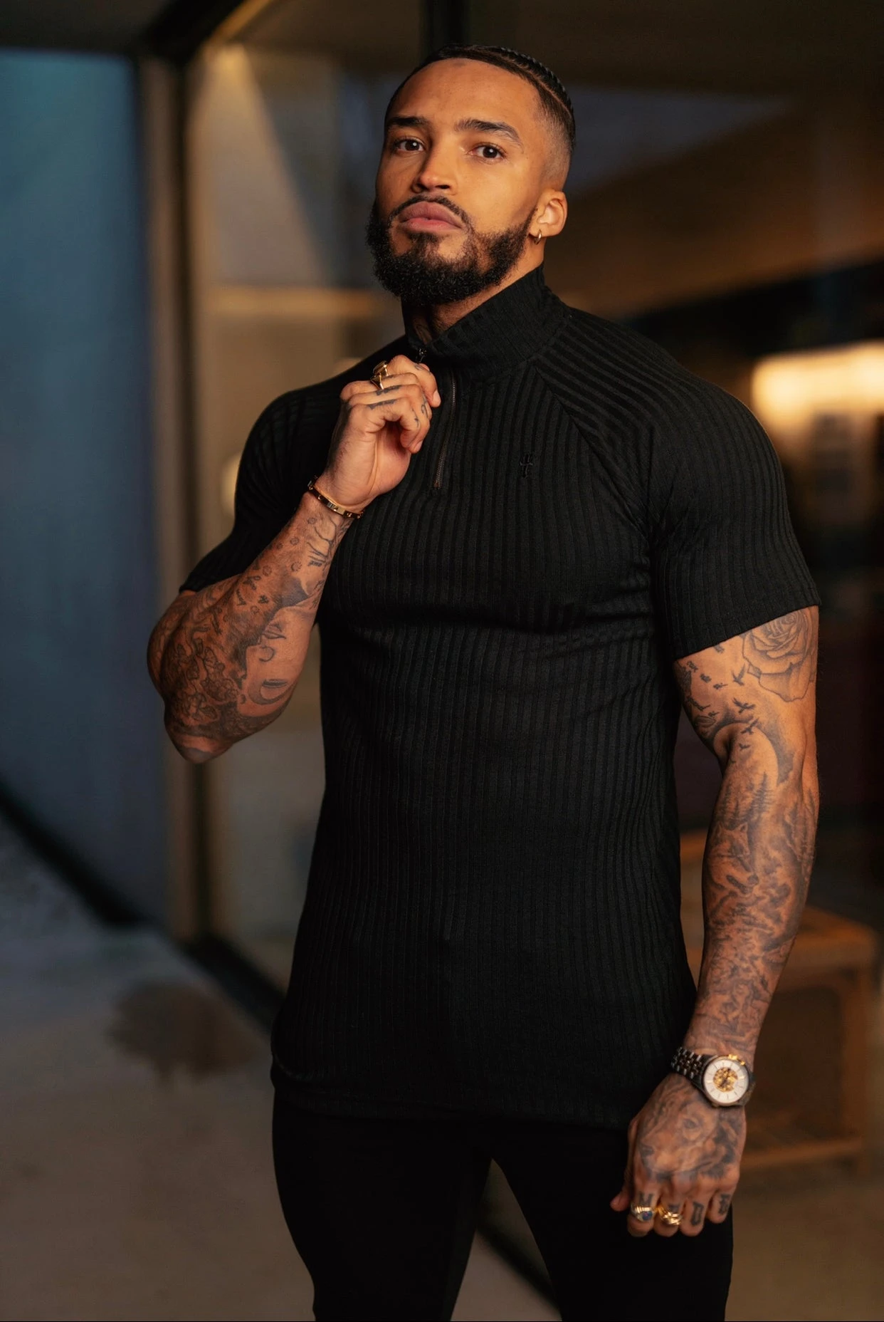 Father Sons Classic Black Ribbed Zip Funnel Neck Raglan Short Sleeve Crew - FSH729 - Image 18