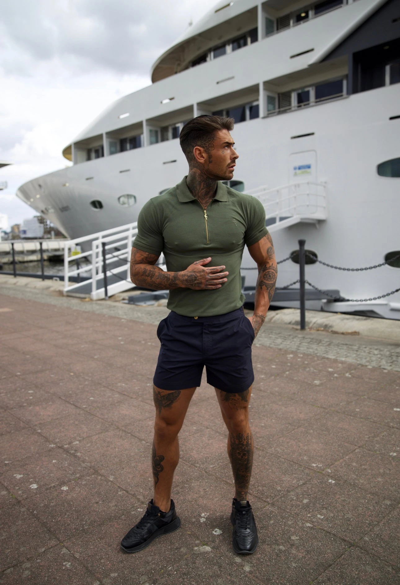 Father Sons Classic Khaki And Gold Zipped Polo Shirt - FSH810 - Image 4