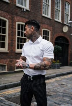 Father Sons Slim Sateen Classic White With White Embroidery - FS395