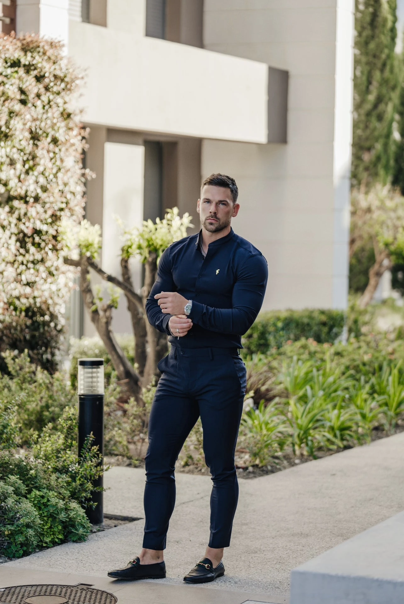 Father Sons Super Slim Scuba Navy Long Sleeve Stretch With Grandad Collar - FS934 - Image 2