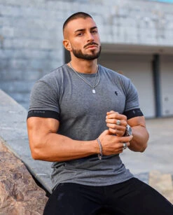 Father Sons Classic Dark Grey Crew T Shirt With FS Elastic Sleeve Branding - FSH637