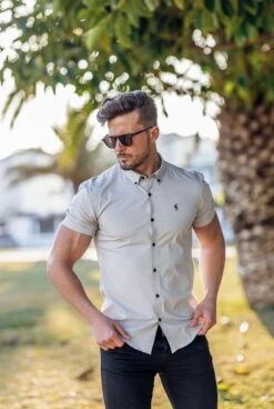 Father Sons Super Slim Stretch Classic Grey Short Sleeve - FS827