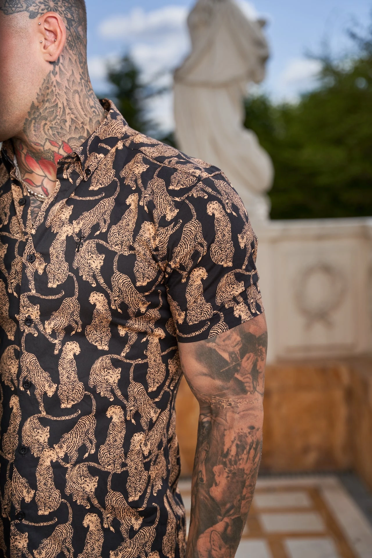 Father Sons Super Slim Stretch Black / Tan Cheetah Print Short Sleeve With Button Down Collar - FS789 - Image 10