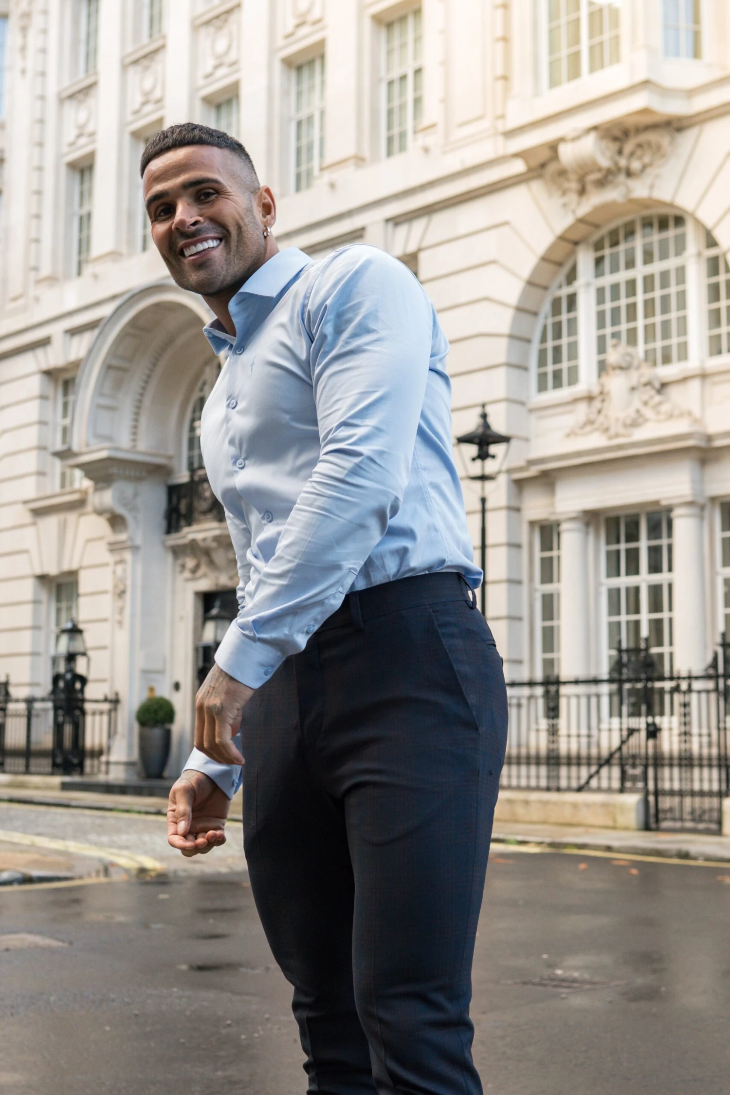 Father Sons Slim Formal Navy / Tan Stretch Trousers - FST004 - Image 5