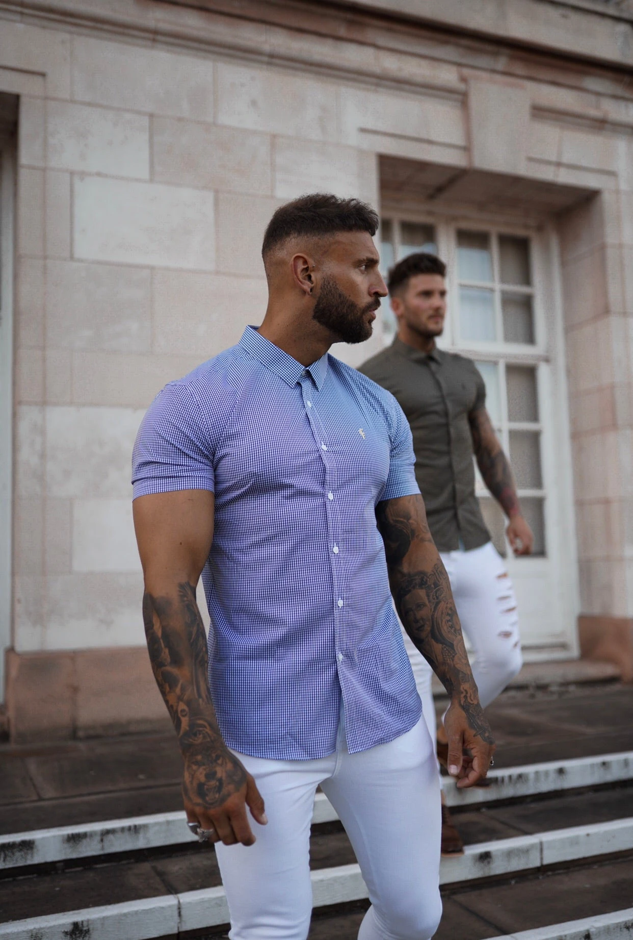 Father Sons Super Slim Stretch Gingham Short Sleeve (Yellow Emblem) - FS576 - Image 5