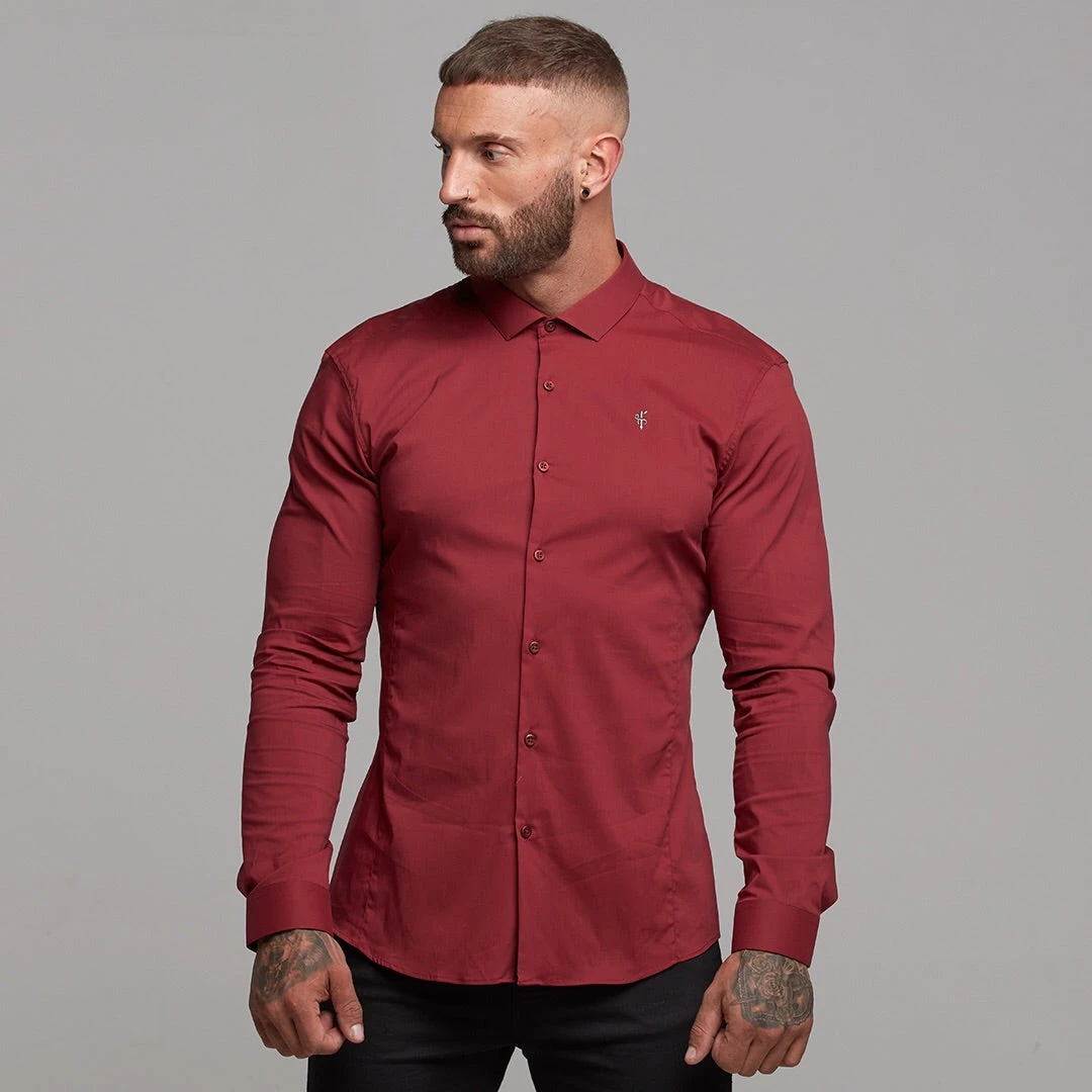 Father Sons Super Slim Stretch Classic Oxblood Panel Shirt (Grey Embroidery) - FS318 - Image 13