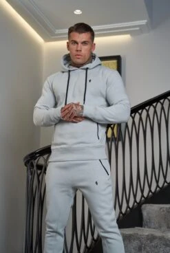 Father Sons Stone Grey / Black Overhead Hoodie Top With Zipped Pockets - FSH717