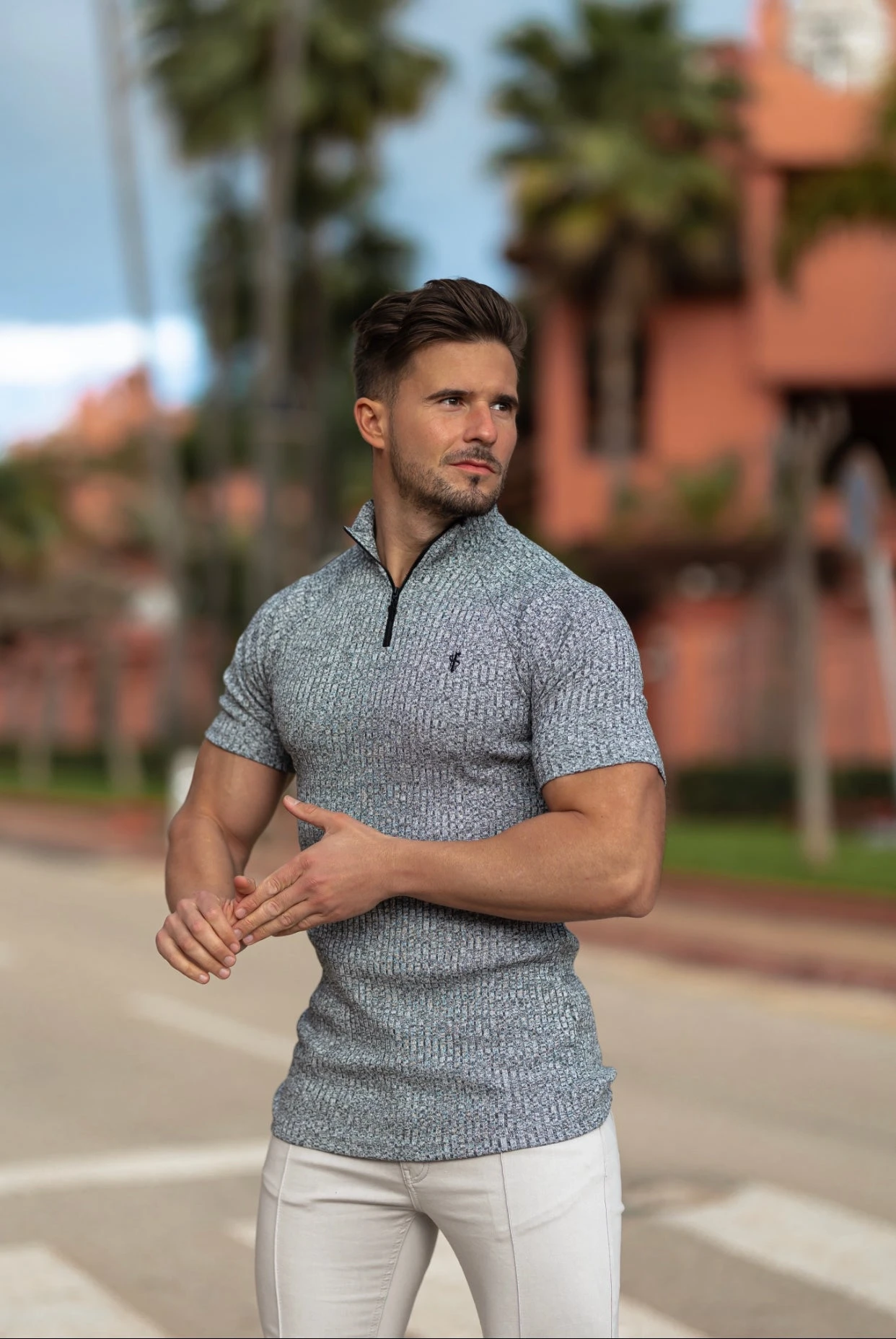 Father Sons Classic Grey Ribbed Zip Funnel Neck Raglan Short Sleeve Crew - FSH730 - Image 13