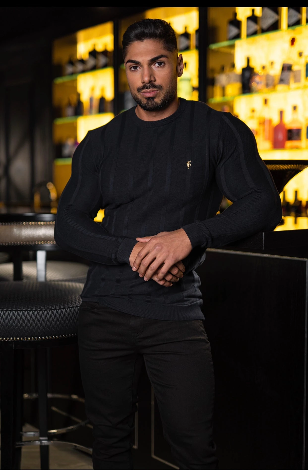 Father Sons Classic Long Sleeve Black Knitted Wide Rib Crew With Gold Emblem - FSH607 - Image 4