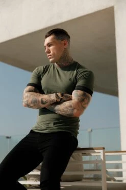 Father Sons Classic Khaki Crew T Shirt With FS Elastic Sleeve Branding - FSH781