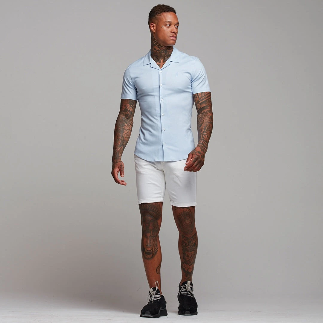 Father Sons Super Slim Stretch Revere Light Blue Oxford Short Sleeve - FS439 - Image 3