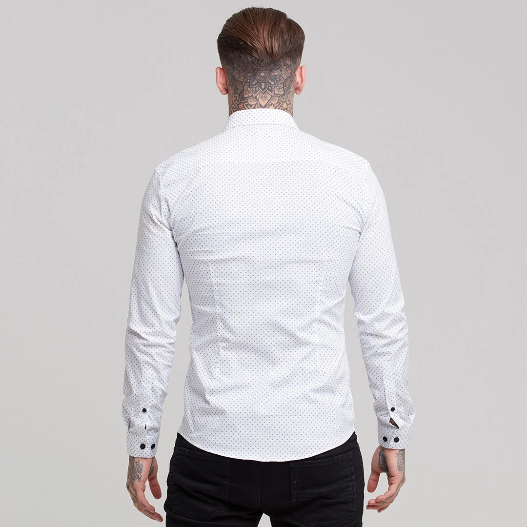 Father Sons Super Slim Stretch White & Navy Ditsy Print Long Sleeve FS415 - Image 6