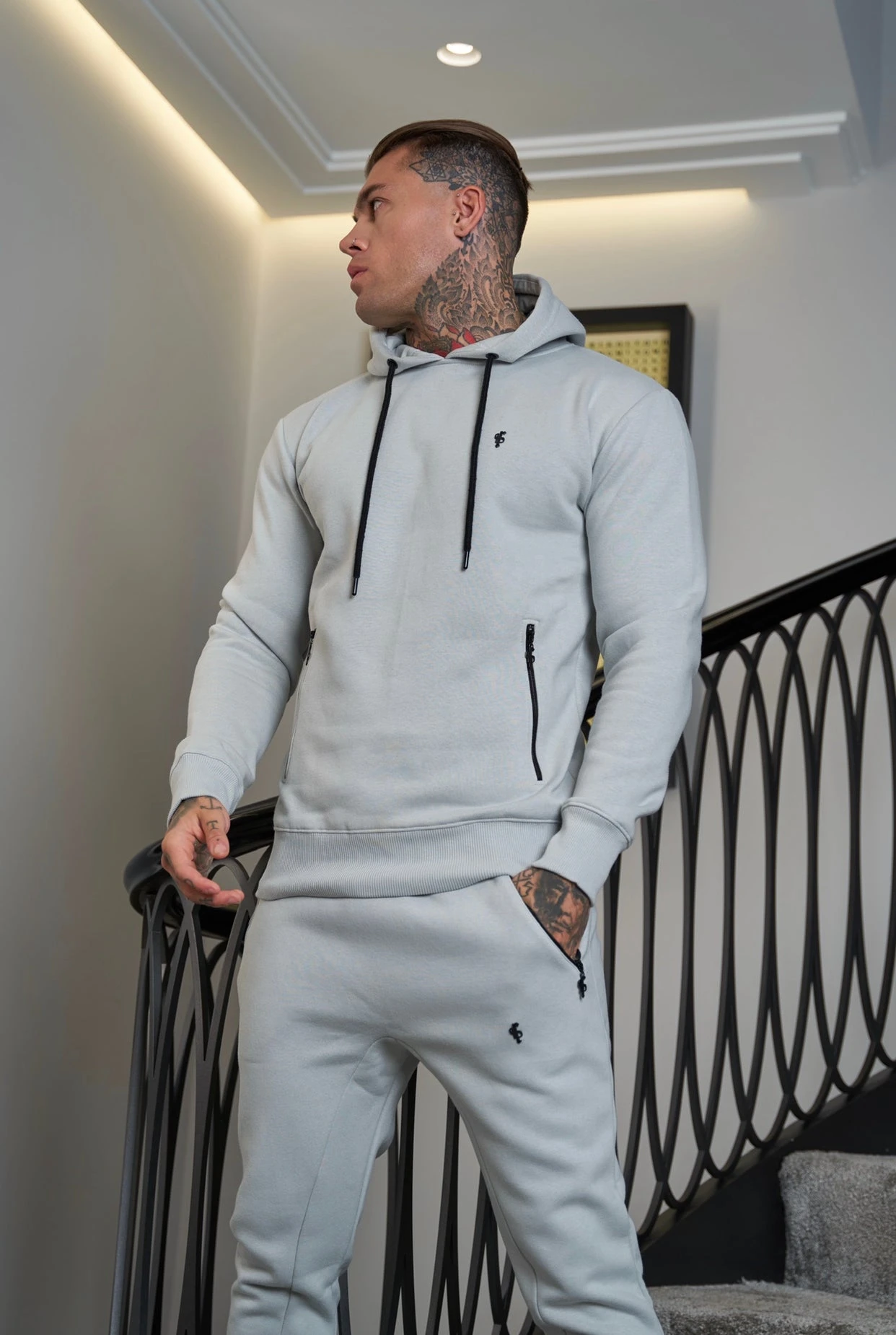 Father Sons Stone Grey / Black Raglan Bottoms With Zipped Pockets - FSH718 - Image 2