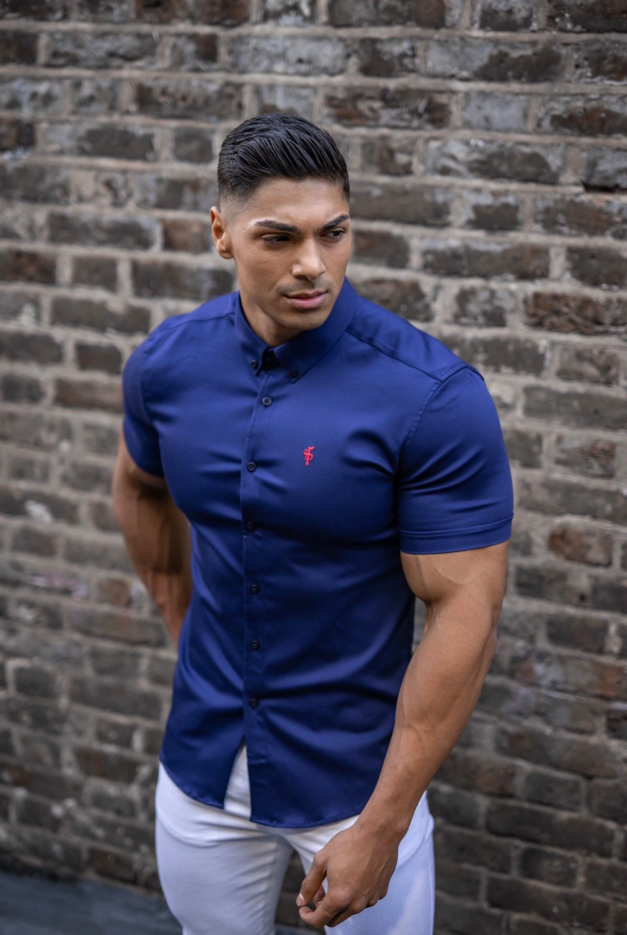 Father Sons Super Slim Stretch Navy Denim Short Sleeve (Red Emblem) - FS199 - Image 5