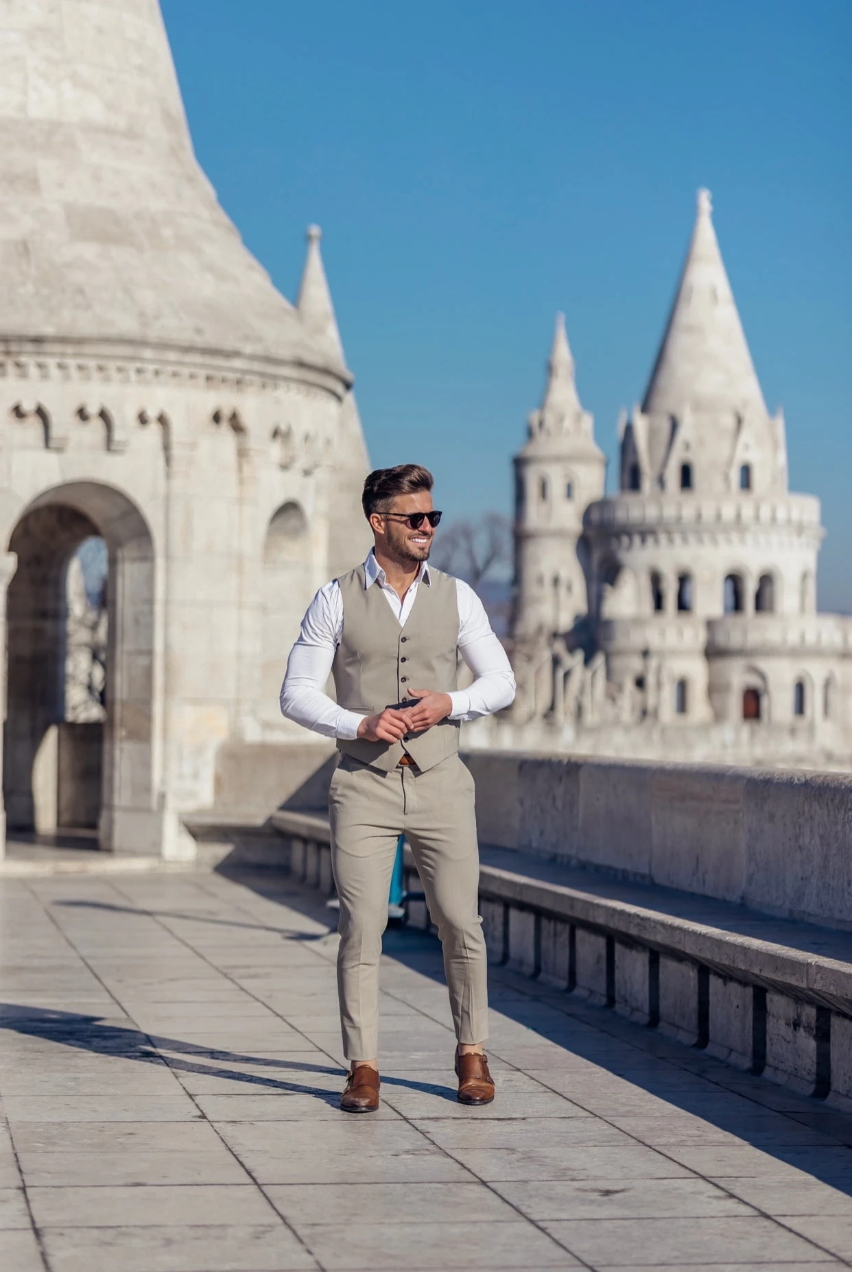 Father Sons Slim Formal Waistcoat Plain Beige - FSW003 - Image 5