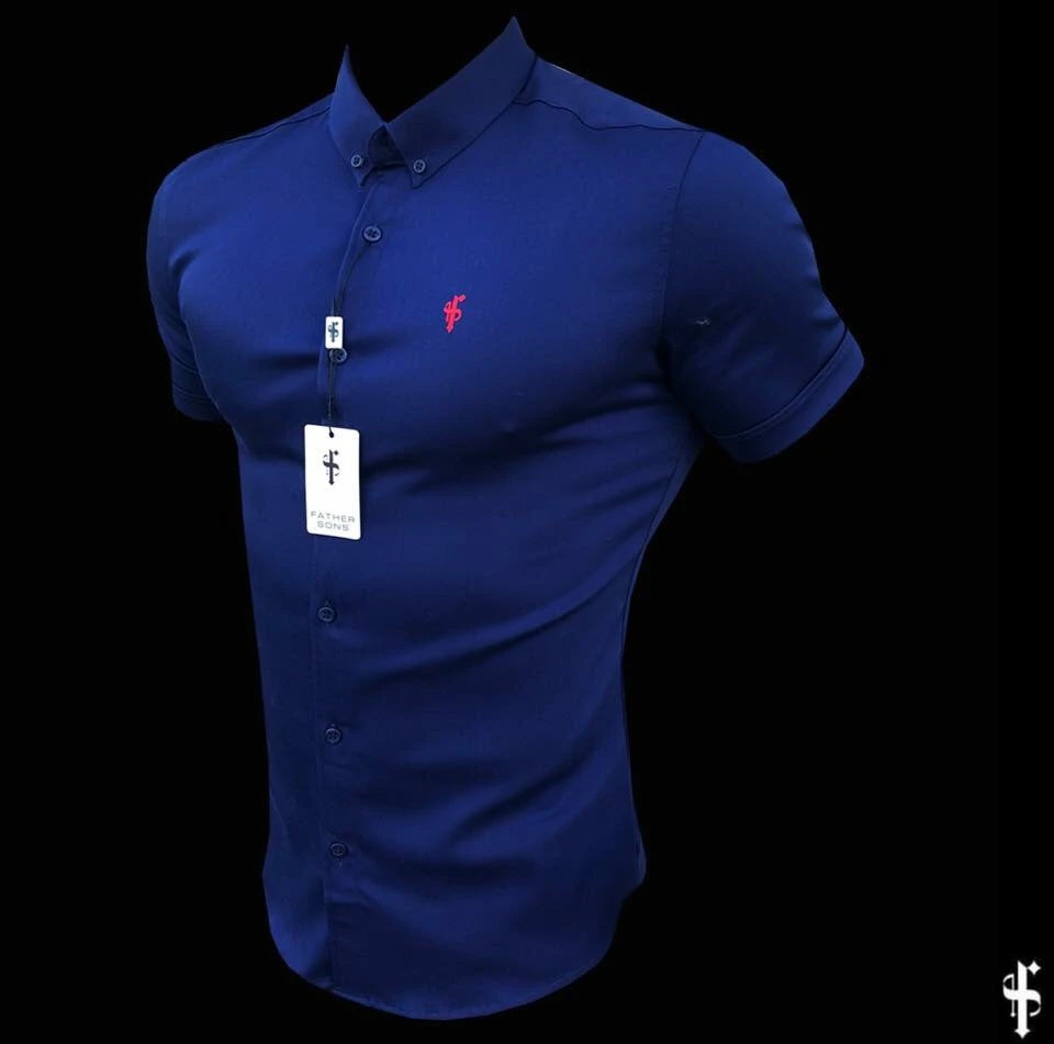 Father Sons Super Slim Stretch Navy Denim Short Sleeve (Red Emblem) - FS199 - Image 2