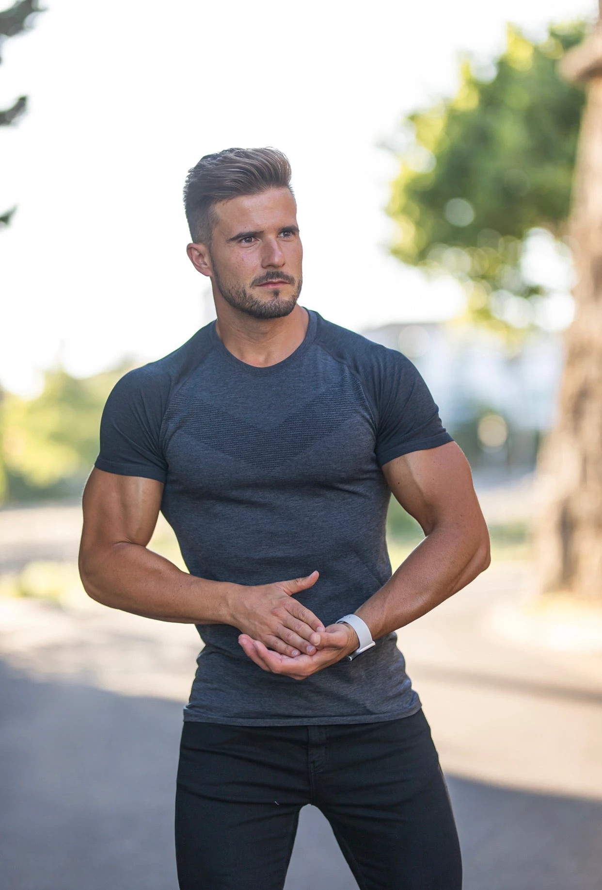 Father Sons Short Sleeve Charcoal Crew Gym Top With Raglan Sleeve Detail - FSM026 - Image 3
