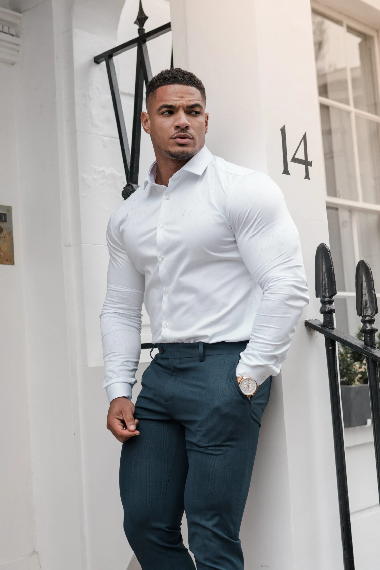 Father Sons Slim Formal Mid Navy & Black Multi Check Stretch Trousers - FST008 - Image 5