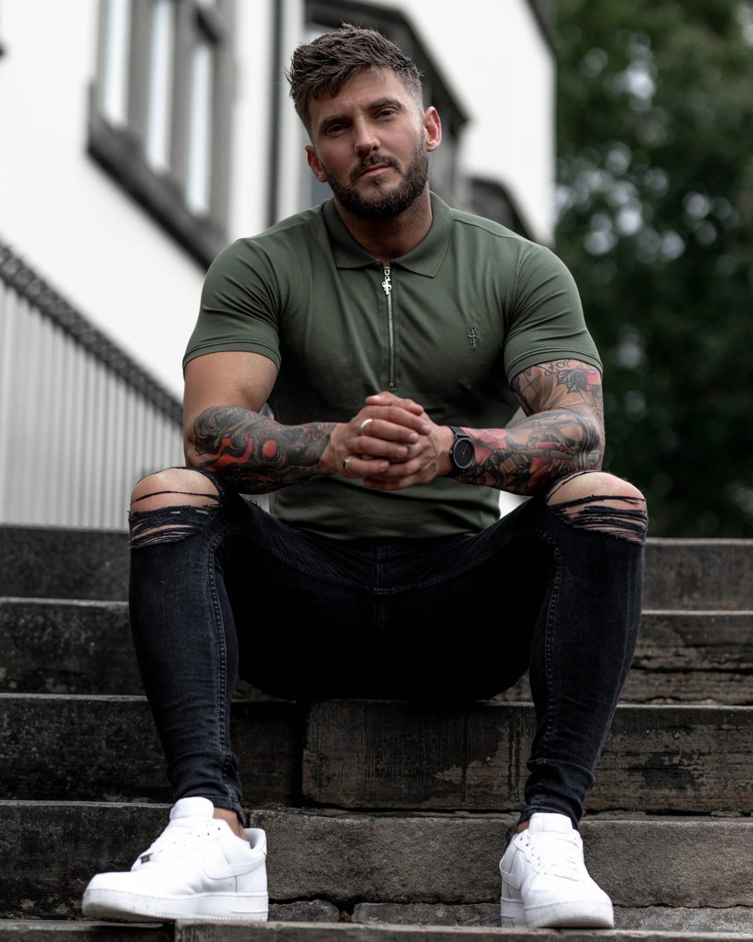 Father Sons Classic Khaki Zipped Polo Short Sleeve Shirt - FSH028 - Image 8