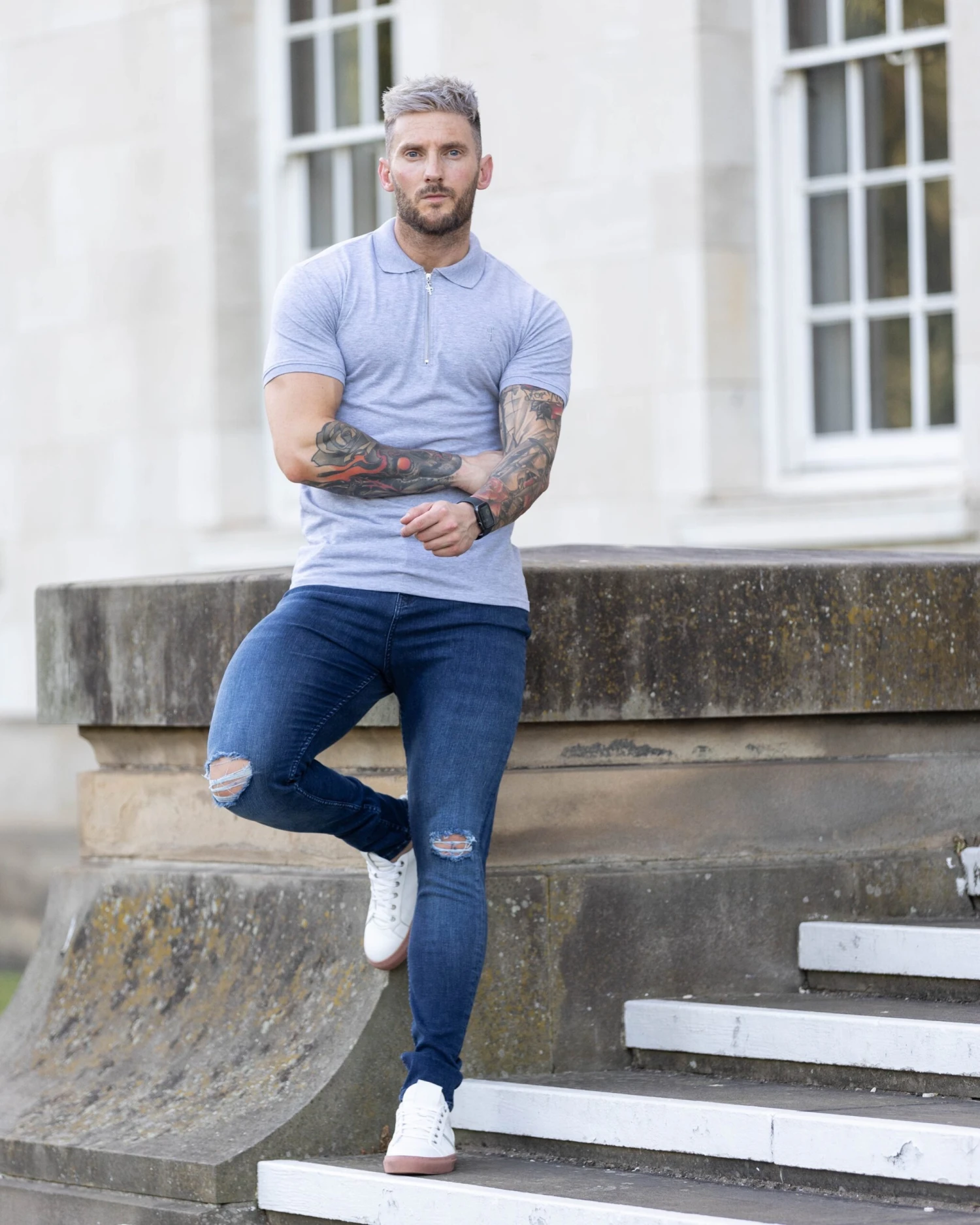 Father Sons Ultra Stretch Navy Slim Jeans With Knee Rips - FSJEAN004 - Image 7