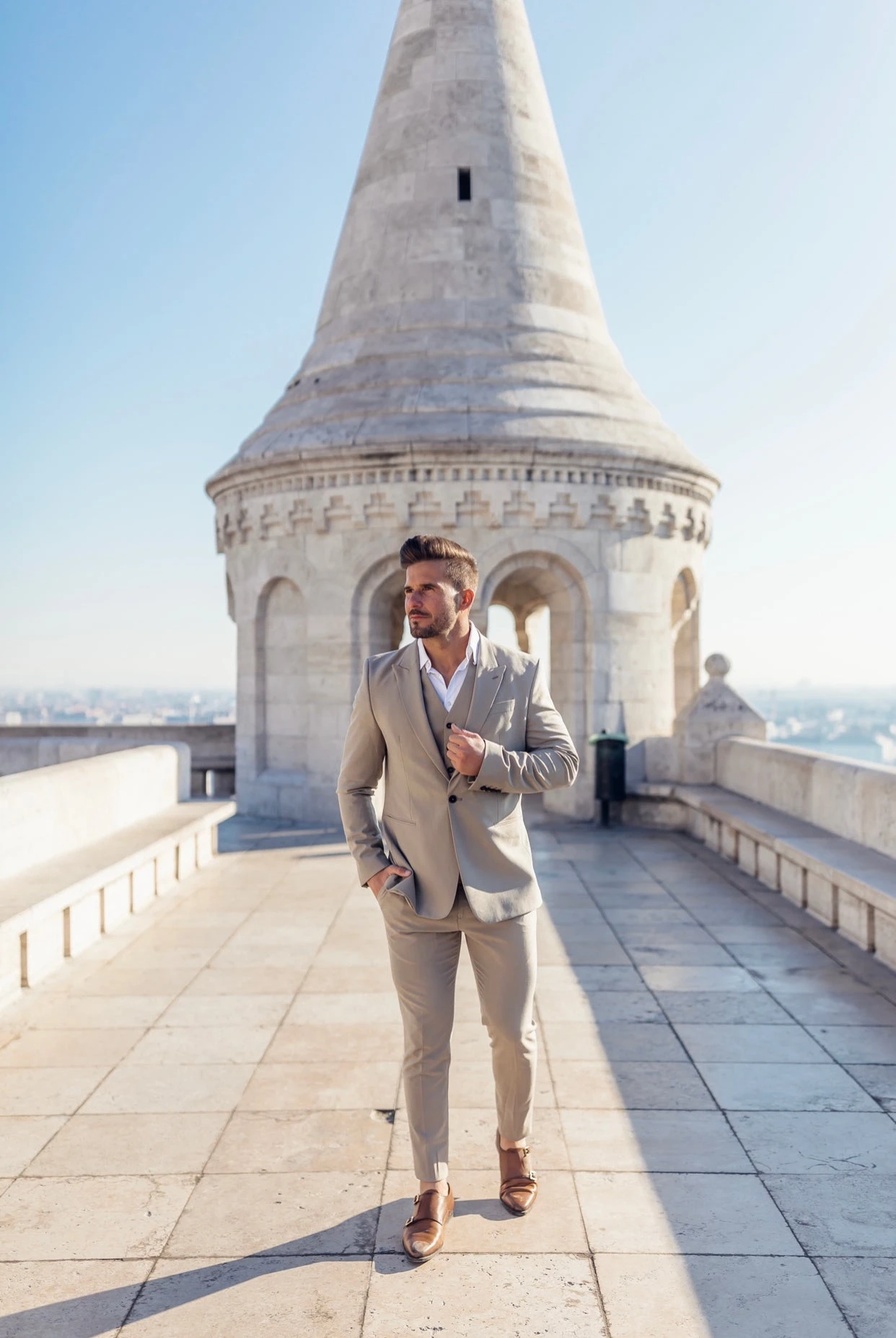 Father Sons Slim Formal Beige Stretch Trousers - FST003 - Image 5