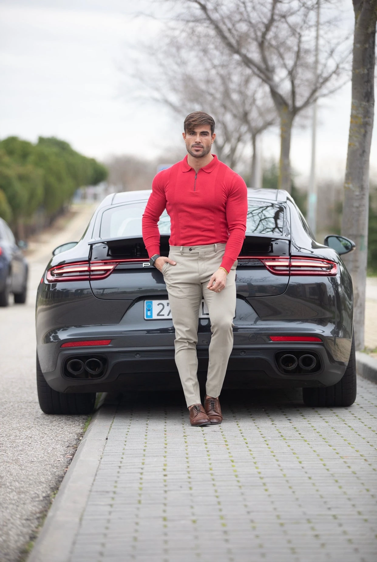 Father Sons Classic Poppy Red And Black Zip Knitted Long Sleeve Polo Shirt - FSH567 - Image 5